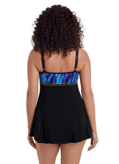 Longitude Women's Long Torso Gilded Panthera Empire Princess Seam Swim Dress