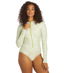 Sporti x Stef Corgel Manhattan Beach Cheetah Zip Front Long-Sleeve One Piece Swimsuit