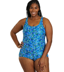 Sporti Plus Size HydroLast Spring Garden Chlorine Resistant Conservative Scoop Back One Piece Swimsuit