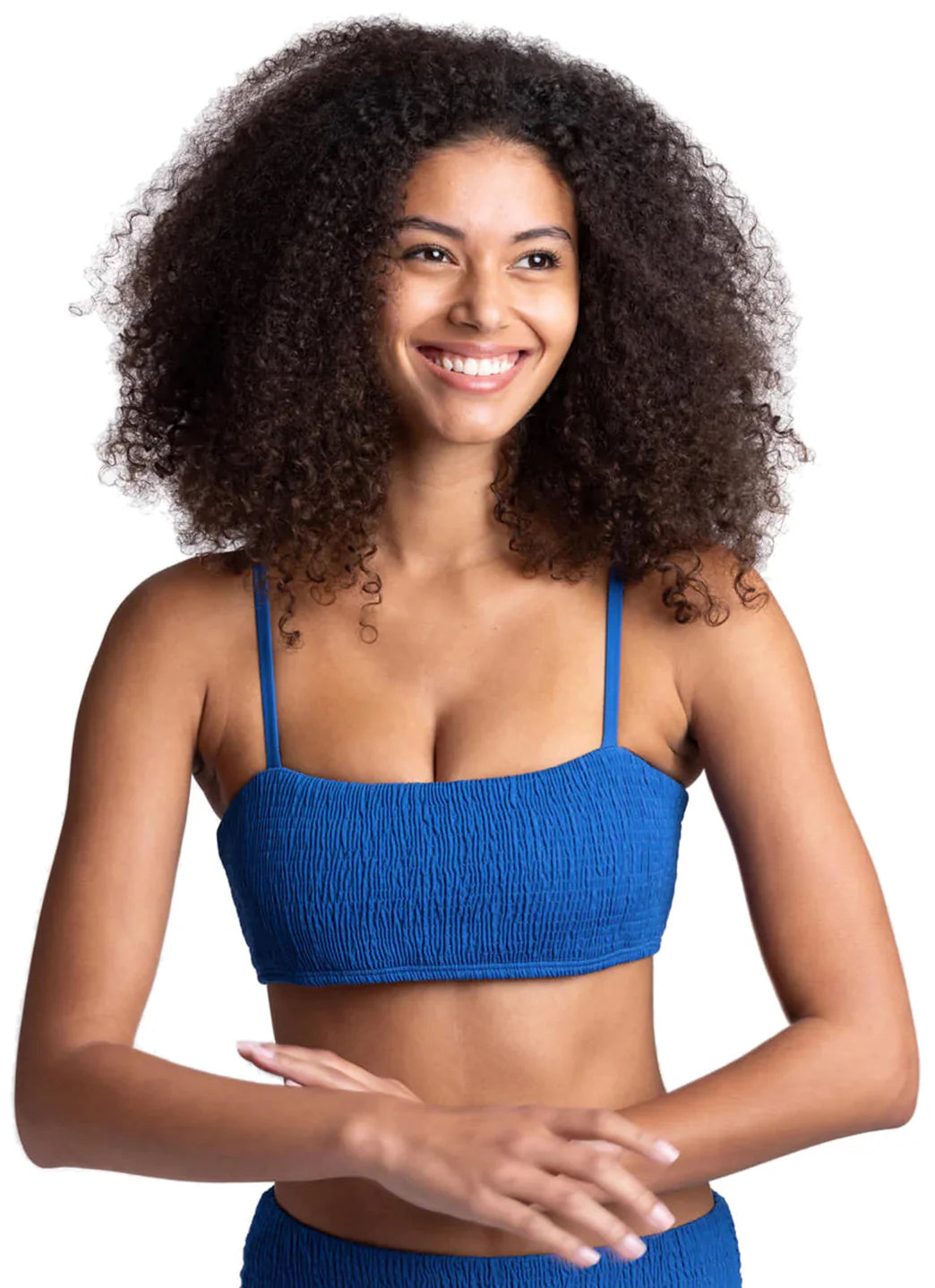 JOLYN Women's Eva Solid Smocked Bandeau Adjustable Bikini Top