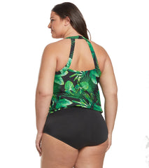 Sporti Plus Size Valentina Tropical Palm Blouson Tankini Top