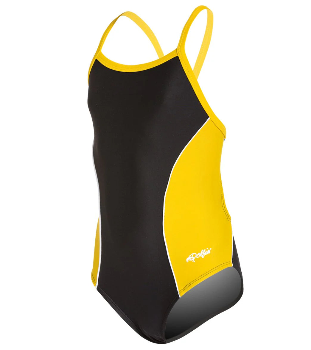 Dolfin Girls' Team Color Block V-2 Back One Piece Swimsuit