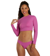 JOLYN Women's Moana Solid Long Sleeve Crop Swim Shirt
