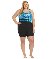 Sporti Plus Size HydroLast Aquarelle Palm Chlorine Resistant Scoop Back Unitard One Piece Swimsuit