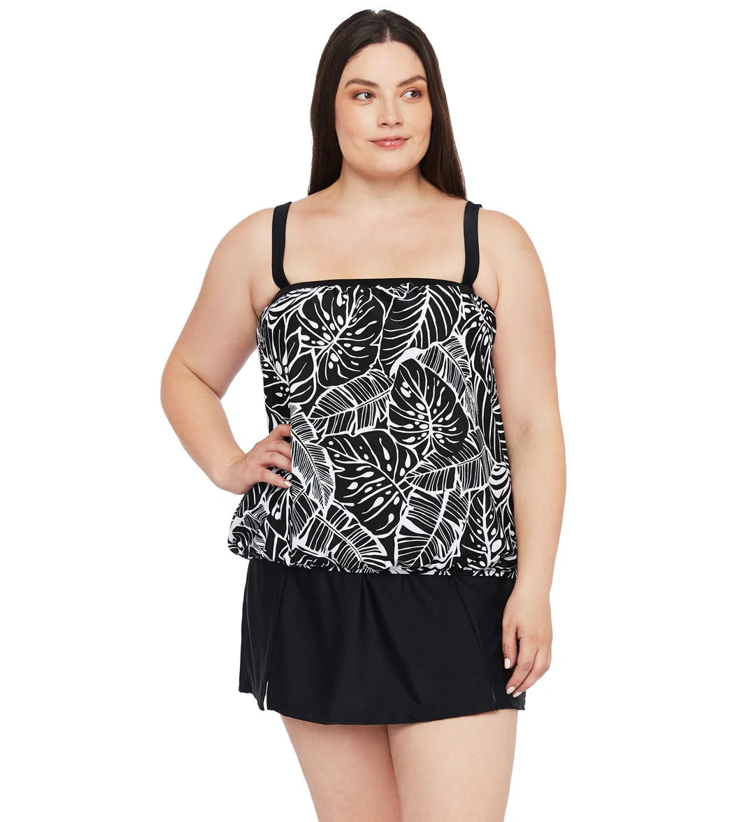 Maxine Plus Size Leaf A Peel Bandeau Blouson Tankini Top