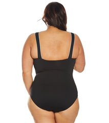 TYR Women's Plus Size Solid Square Neck Controlfit Chlorine Resistant One Piece Swimsuit Black