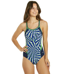 Dolfin Women's Reliance Atomic Print Color Block DBX Back One Piece Swimsuit