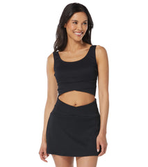 Beach House Women's Ribbed Solid Bala Fitteed Cross Over Crop Top