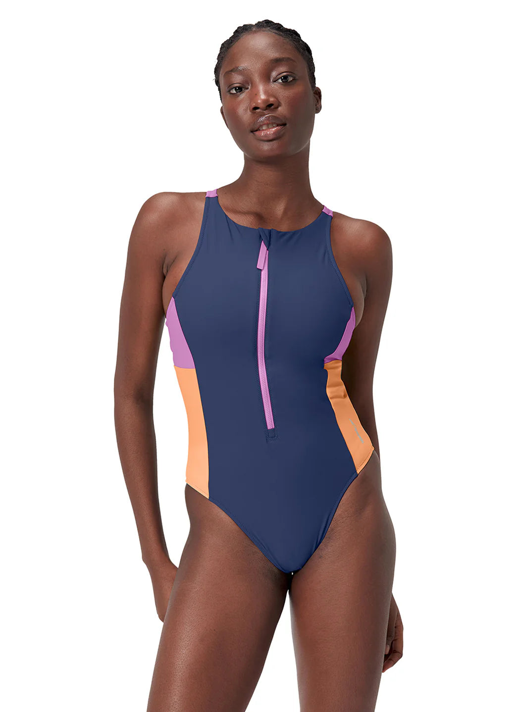 Speedo Women's Color Block Zip Front One Piece Swimsuit