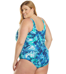 Sporti Plus Size HydroLast Aquarelle Palm Chlorine Resistant Moderate Scoop Back One Piece Swimsuit