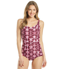 Speedo Women's Sweetheart Neck Print Chlorine Resistant One Piece Swimsuit
