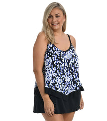 Maxine Women's Plus Size Tropical Rain Flutter Tankini Top