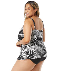 Beach House Women's Plus Size Abstract Palm Jane Ruffle Tiered Tankini