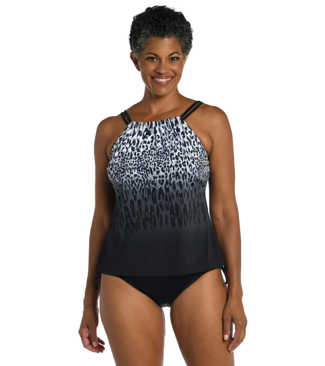 Maxine Women's Chlorine Resistant Ombre Animal High Neck Tankini Top