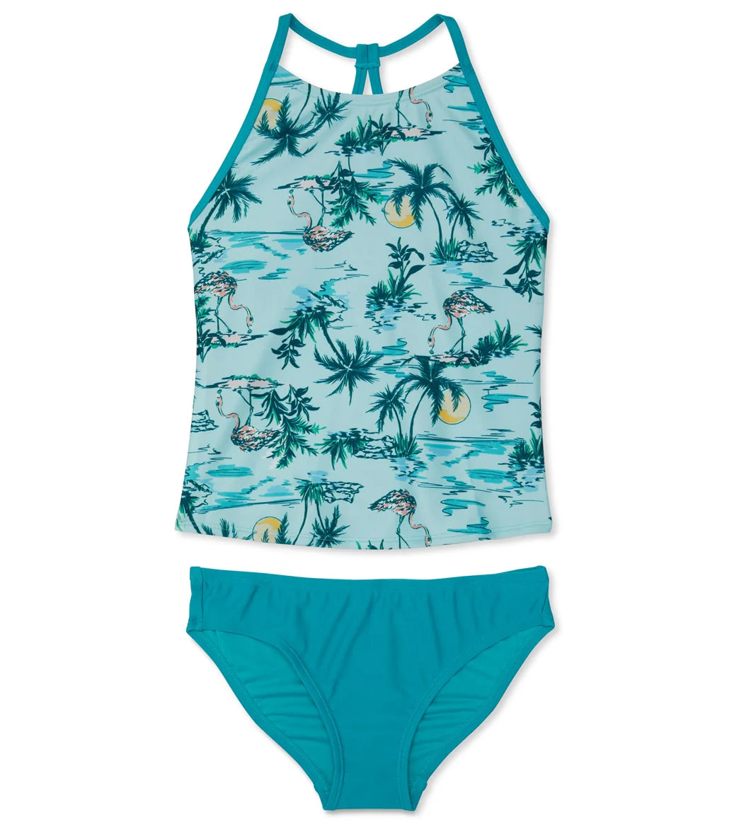 Speedo Girls' Printed High Neck Two Piece Tankini Set (Big Kid)