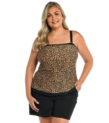Maxine Women's Plus Size Cougar Ruffled Bandeau Tankini Top