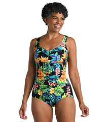 Maxine Women's Oahu Oasis Shirred Front Girl Leg One Piece Swimsuit