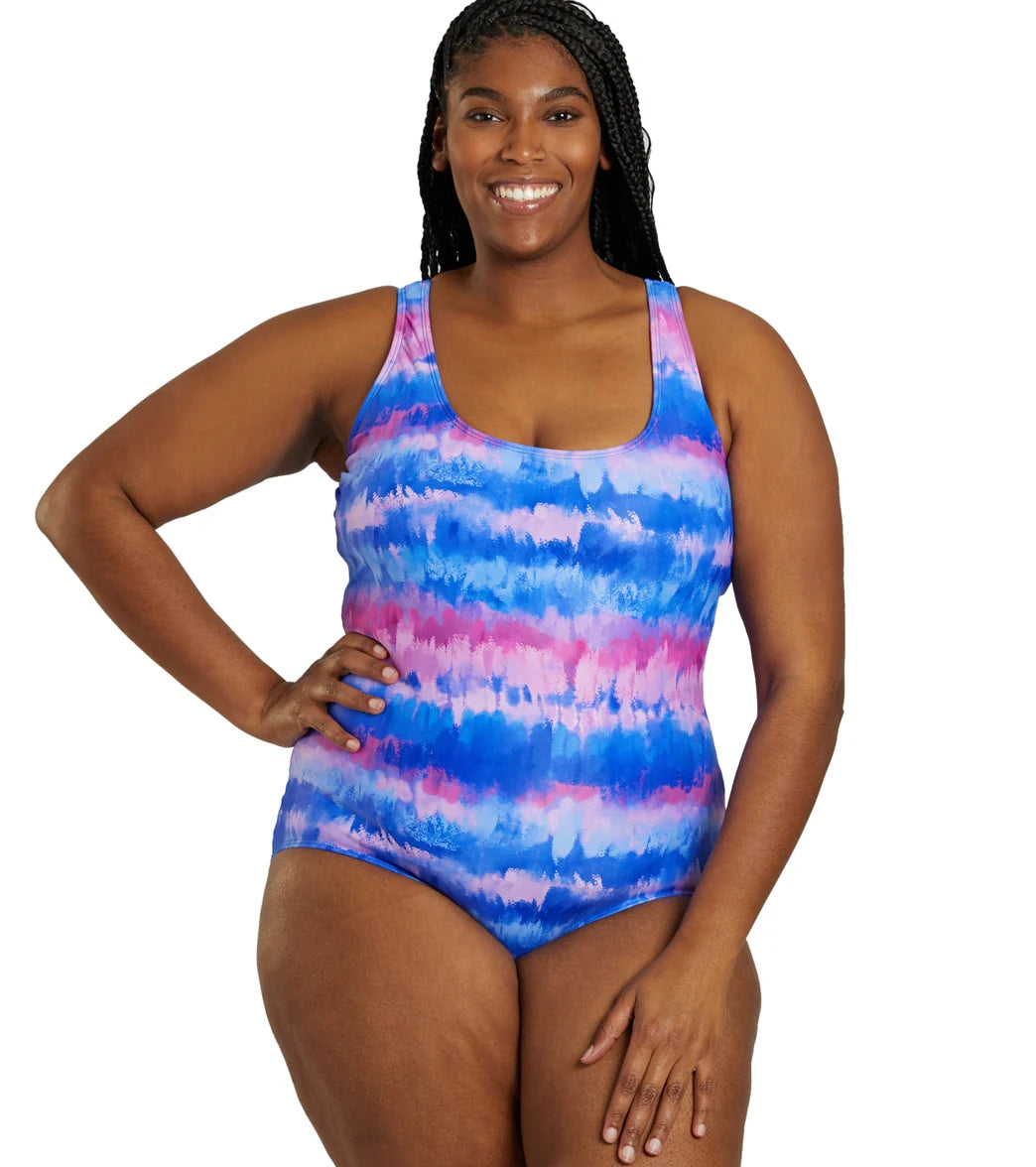 Sporti Plus Size HydroLast Malibu Sunrise Chlorine Resistant Moderate Scoop Back One Piece Swimsuit