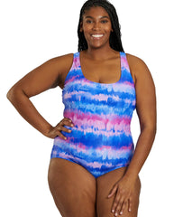 Sporti Plus Size HydroLast Malibu Sunrise Chlorine Resistant Moderate Scoop Back One Piece Swimsuit