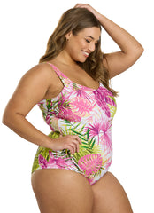 Sporti Plus Size Palm Royale Moderate Printed Sweetheart One Piece Swimsuit