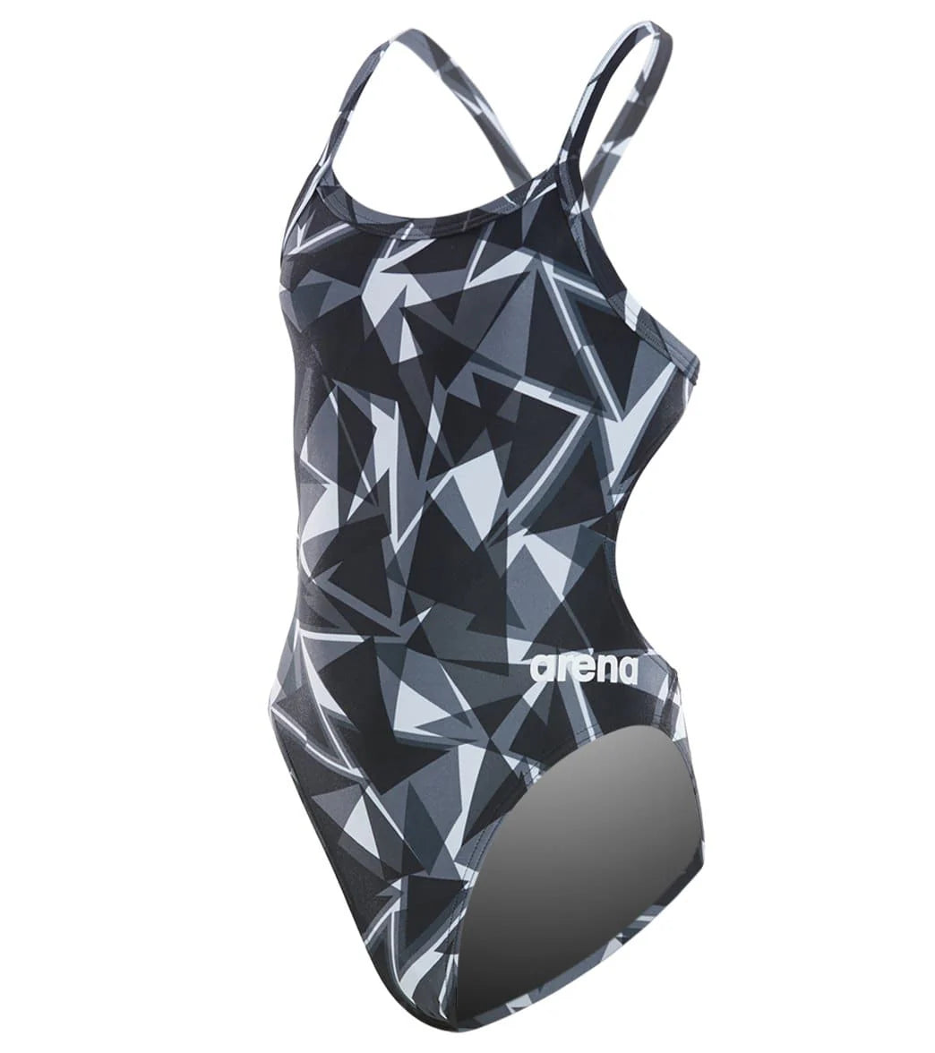 Arena Girls' Shattered Glass Challenge MaxLife Thin Strap Open Back One Piece Swimsuit