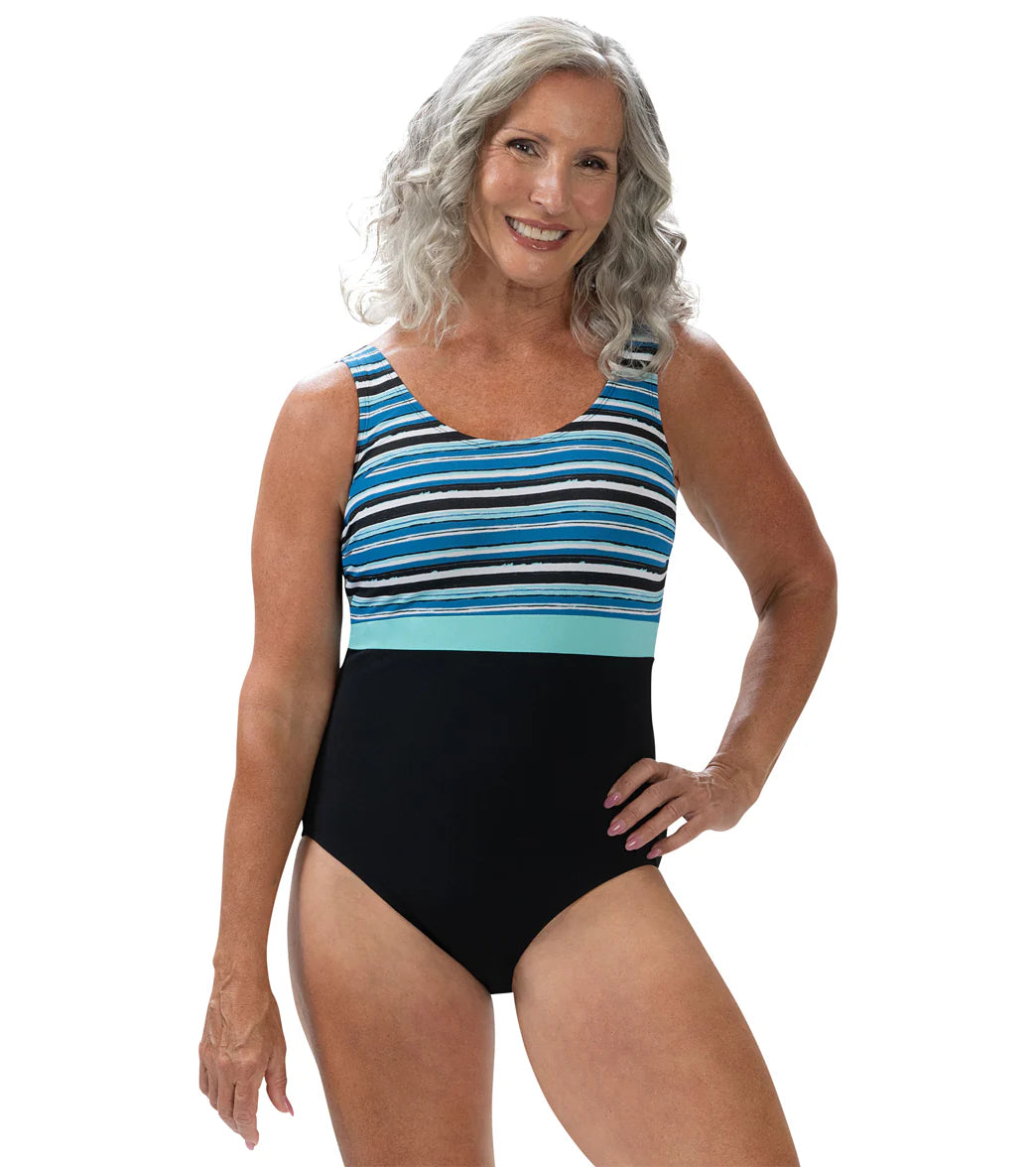 Dolfin Aquashape Women's Color Block Scoop Back One Piece Swimsuit