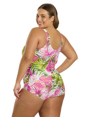 Sporti Plus Size Palm Royale Conservative Printed Girl Leg One Piece Swimsuit