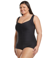 Maxine Plus Size Chlorine Resistant Shirred Girl Leg One Piece Swimsuit