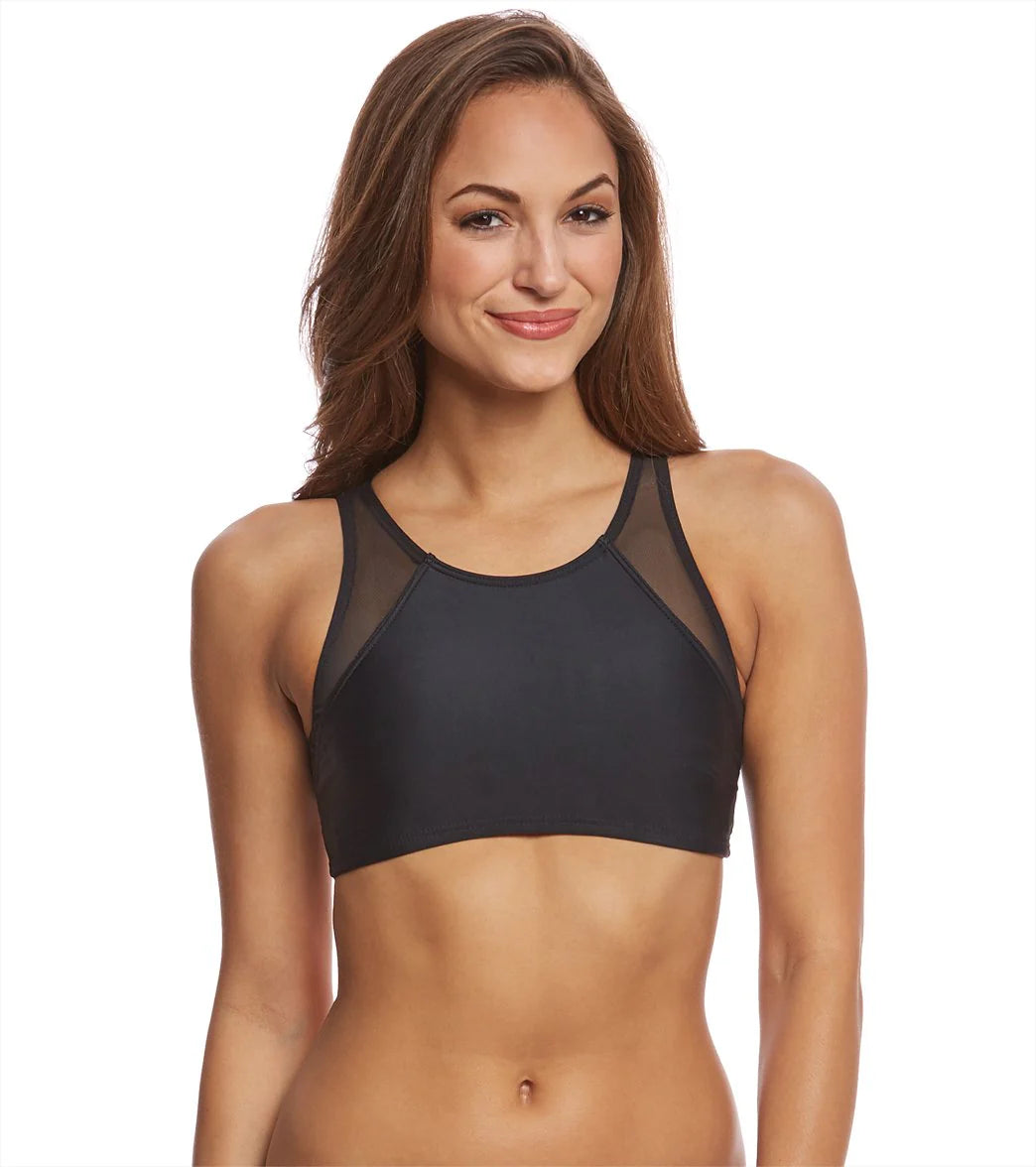 Sporti Active High Neck Color Block Crop Bikini Top