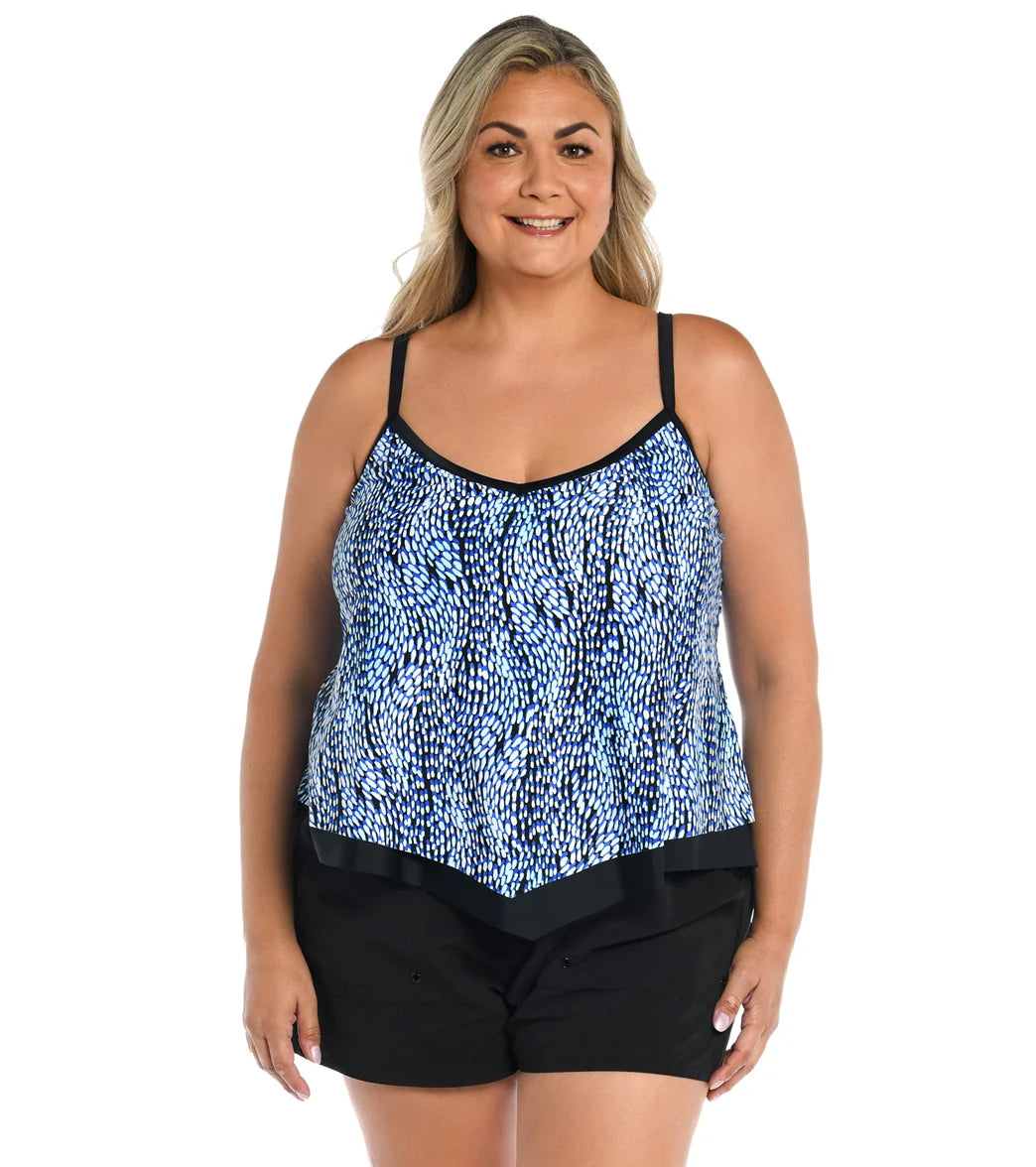 Maxine Women's Plus Size Tidal Wave Flutter Tankini Top
