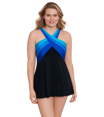 Longitude Women's Private Party Cross Over Princess Seam Long Torso Swim Dress
