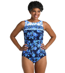 Maxine Women's Shibori Vines High Neck One Piece Swimsuit