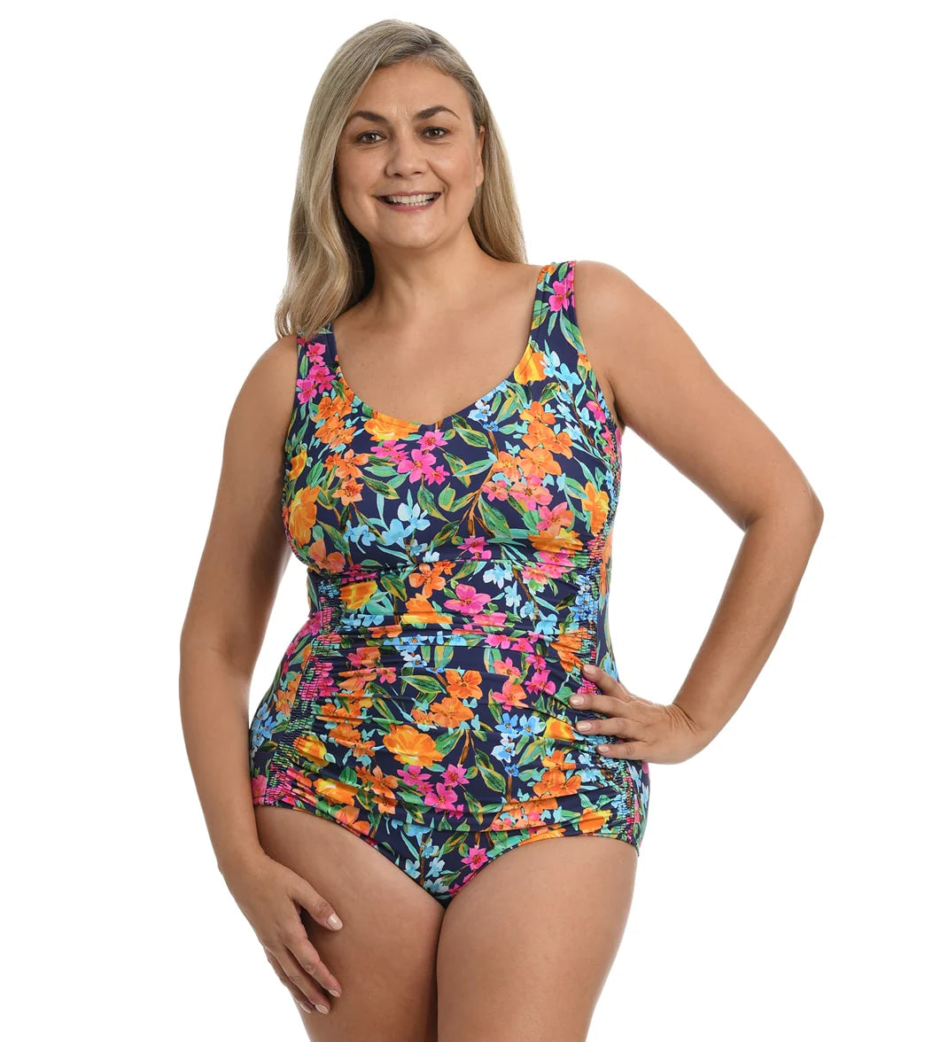 Maxine Women's Plus Size Wildflower Girl Leg Mio One Piece Swimsuit