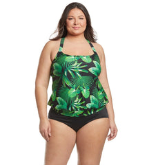 Sporti Plus Size Valentina Tropical Palm Blouson Tankini Top