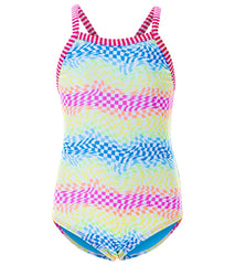 Dolfin Girls' Rainbow Check Printed One Piece Swimsuit (Little Kid)