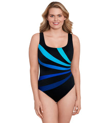 Longitude Women's Fan Club Fan Tank Long Torso One Piece Swimsuit