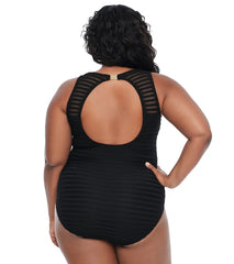 Lauren Ralph Lauren Women's Plus Size Ottoman Boatneck One Piece Swimsuit