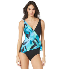 Gabar Women's Island Abstract V Neck Surplice One Piece Swimsuit