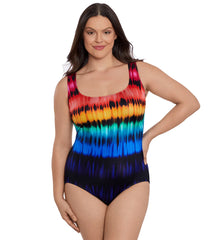 Longitude Women's Heated Waters Cross Back Tank Long Torso One Piece Swimsuit
