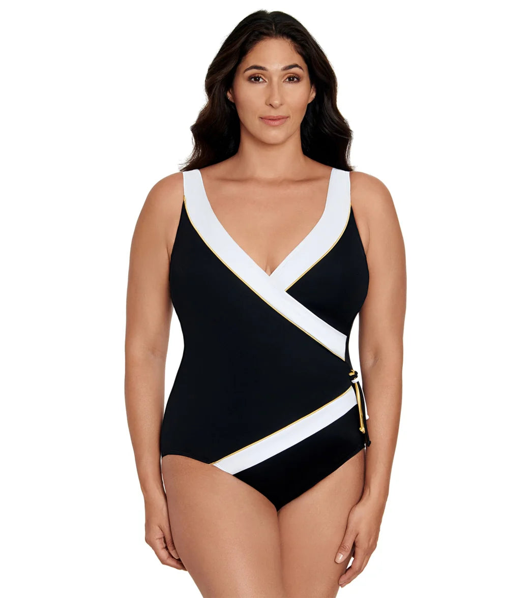 Longitude Women's Private Party Tassel Ring Surplice One Piece Swimsuit