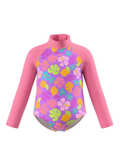 Speedo Girls' Tropical Print Long Sleeve One Piece Swimsuit (Baby, Toddler, Little Kid)