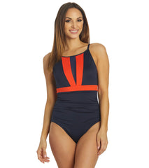 Dolfin Women's Aquashape Color Block Moderate Boat Neck One Piece Swimsuit