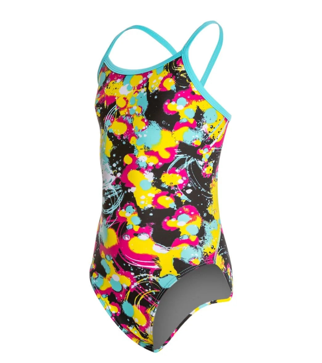 Sporti Paint Splatter Thin Strap One Piece Swimsuit Youth (22-28)