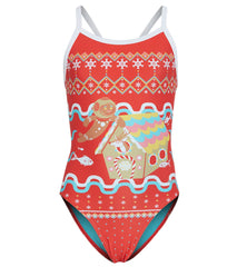 Sporti Limited Edition Ugly Sweater Gingerbread Diver Thin Strap One Piece Swimsuit Youth (22-28)