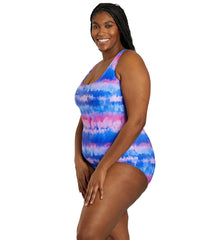 Sporti Plus Size HydroLast Malibu Sunrise Chlorine Resistant Moderate Scoop Back One Piece Swimsuit