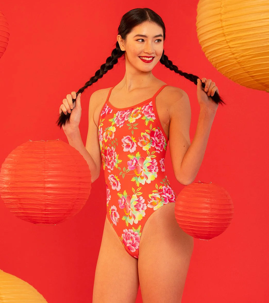 Sporti Chinoiserie Floral Thin Strap One Piece Swimsuit