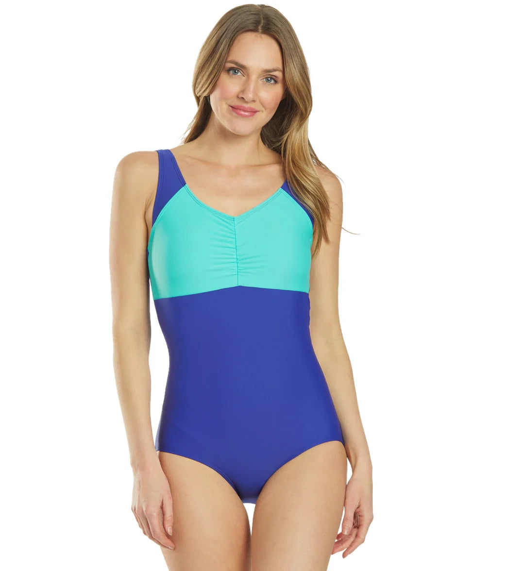 Sporti Conservative Colorblock Girl Leg One Piece Swimsuit