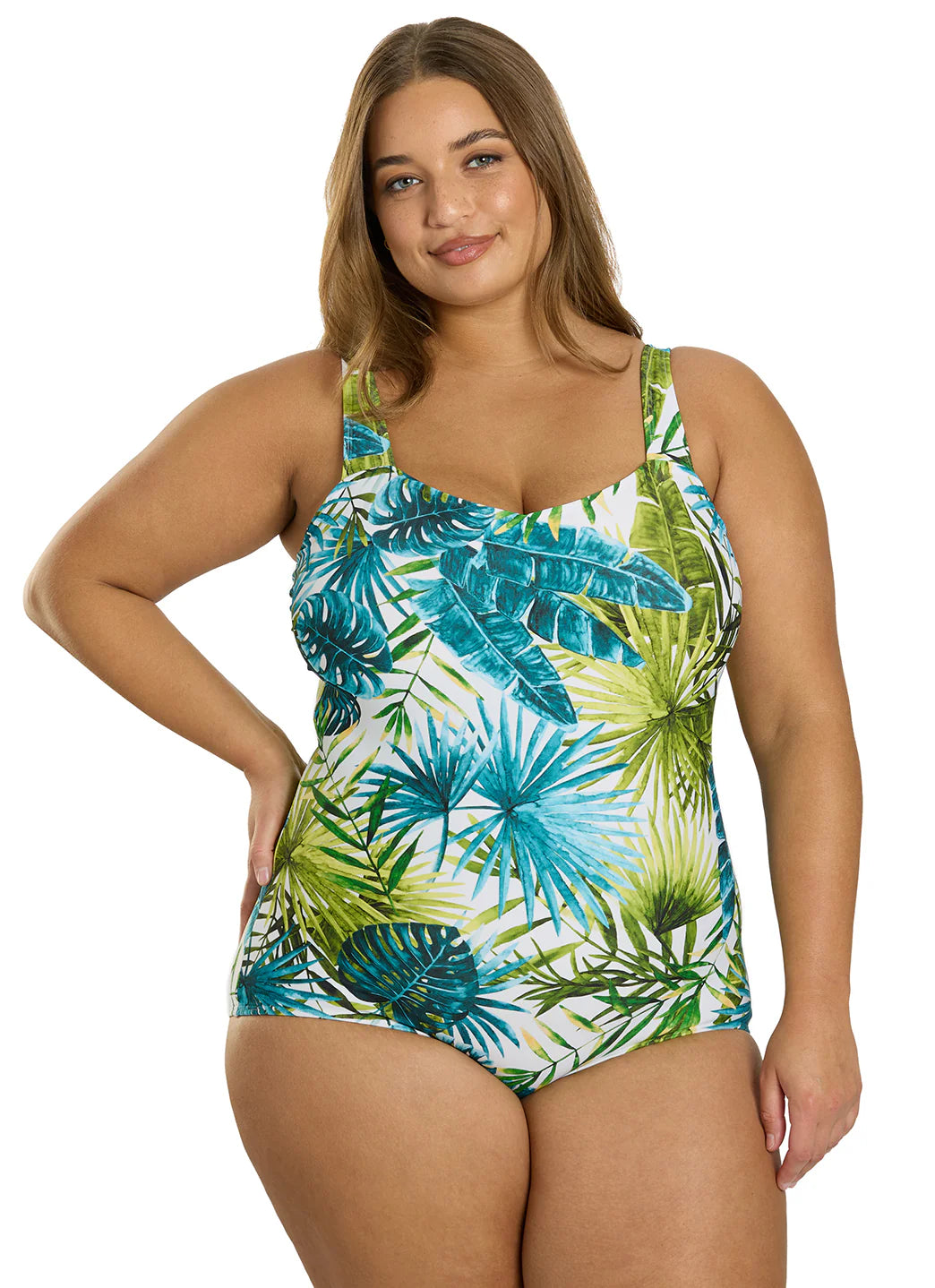 Sporti Plus Size Palm Royale Moderate Printed Sweetheart One Piece Swimsuit