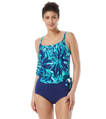 Gabar Women's Chlorine Resistant Ocean Fern Two Piece Blouson Tankini Set