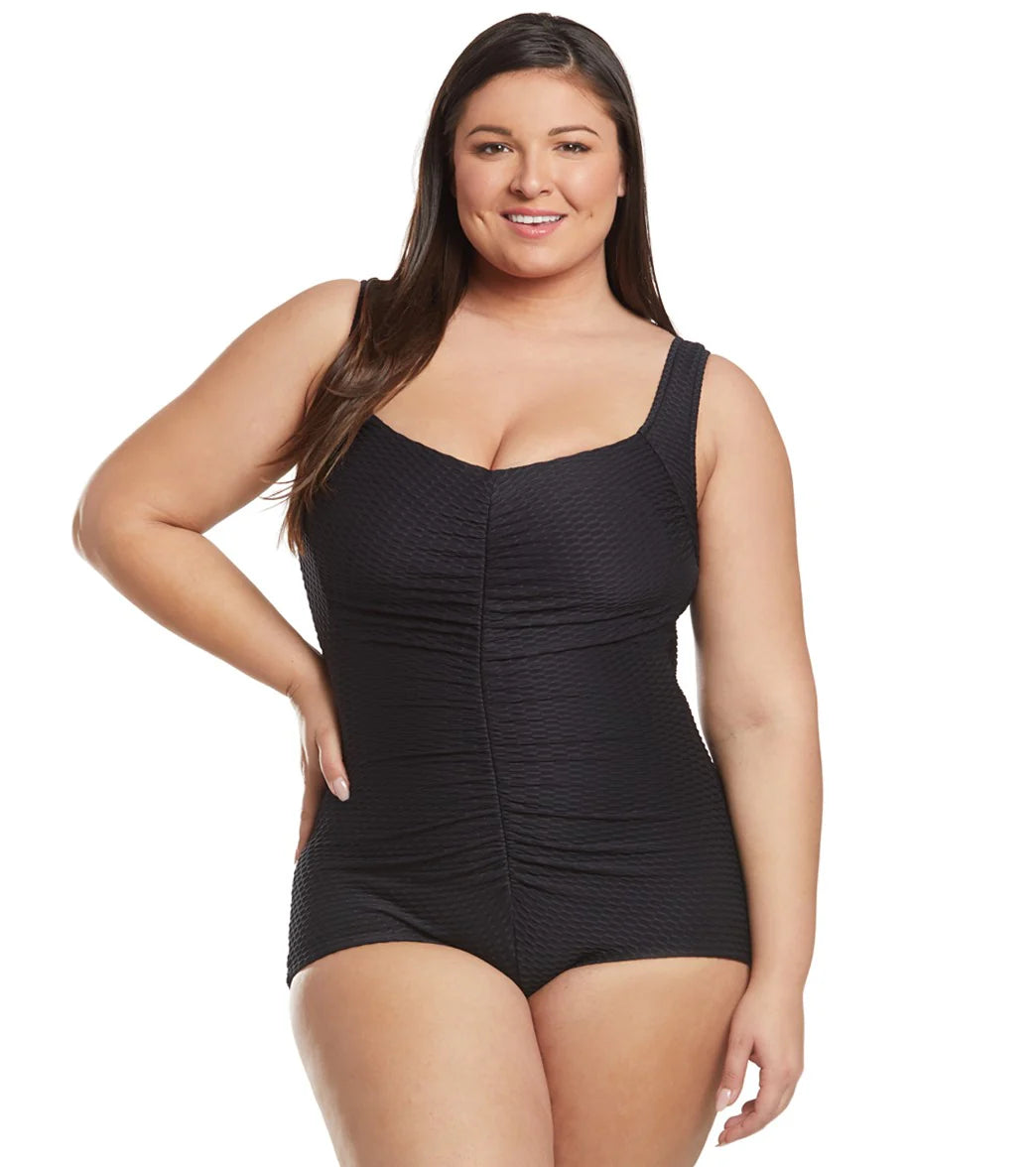 Maxine Plus Size Chlorine Resistant Shirred Girl Leg One Piece Swimsuit